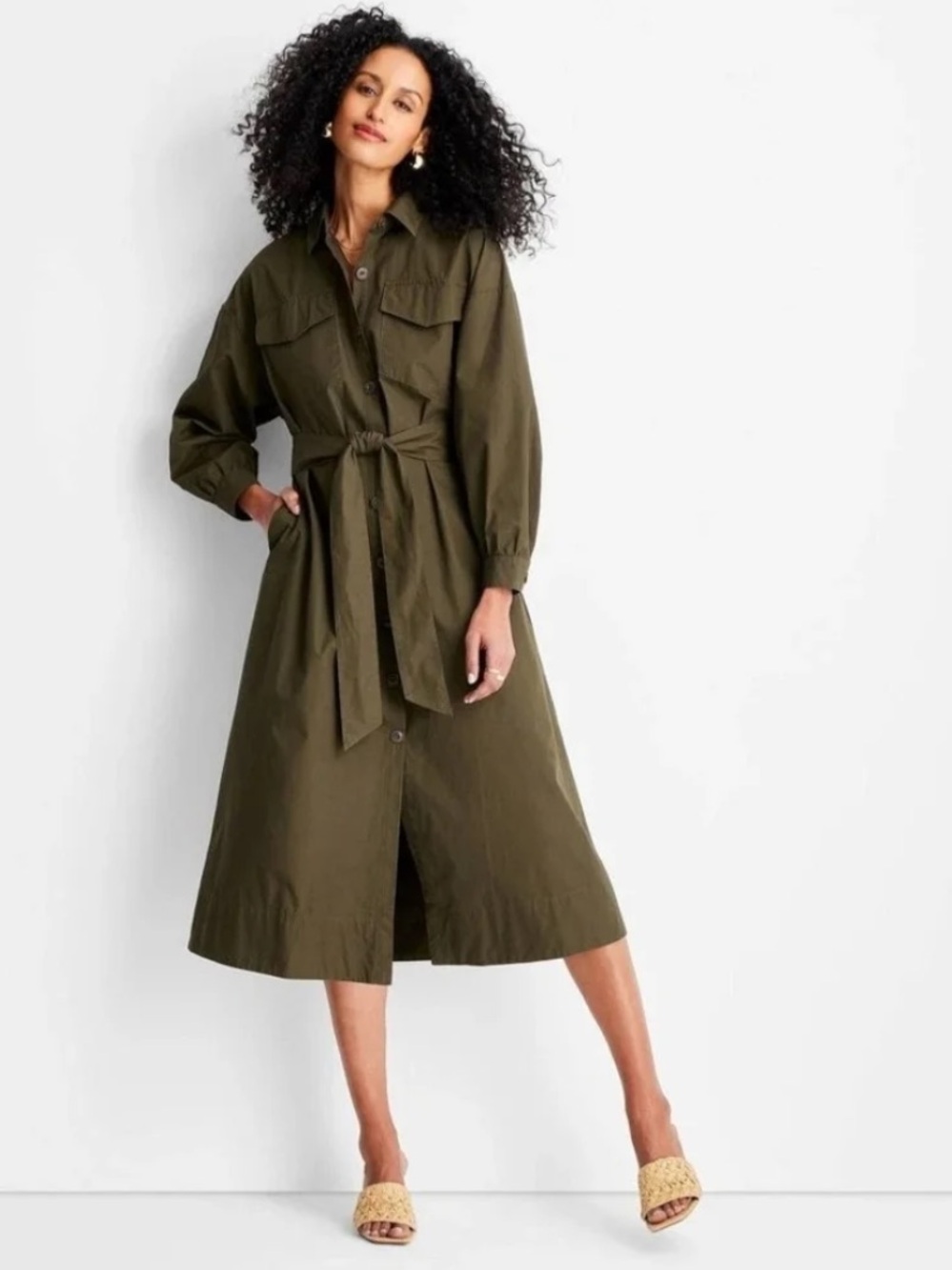 Future Collective Utility Shirt Dress in Olive Green
